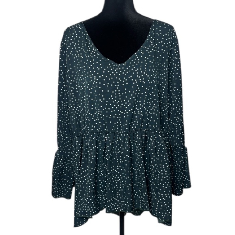 SHEIN - Dark Green and White Polka Dot Babydoll Top - Size 2X